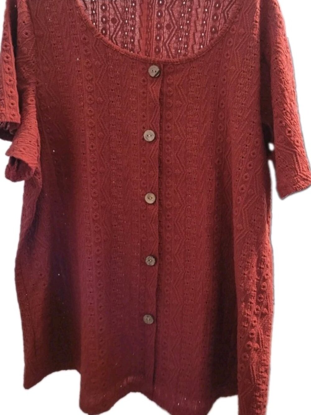 Womens Top Button Down Eyelet Material Size 2X